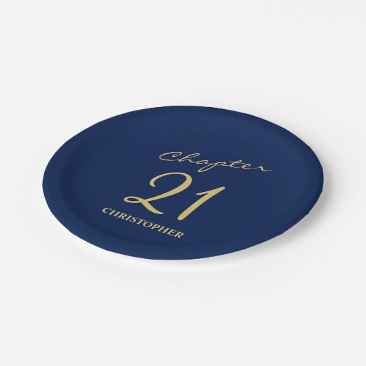 21. Birthday Blue Gold Kapitel 21 Pappteller (Schrägansicht)
