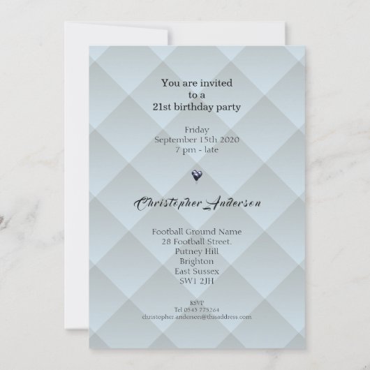 21. Birthday Light Blue Imitate Falten Einladung (Rückseite)