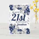 21. Birthday Navy Blue Balloons Karte (Gelbe Blume)