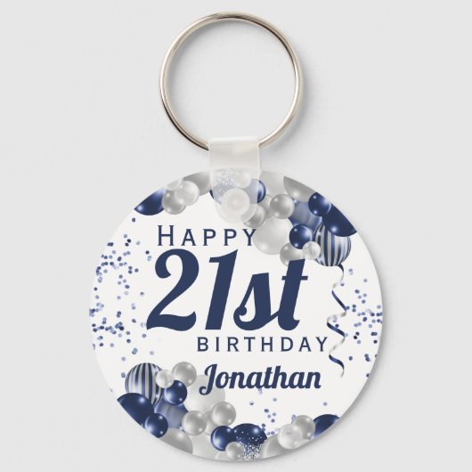 21. Birthday Navy Blue Balloons Schlüsselanhänger (Vorderseite)