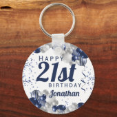 21. Birthday Navy Blue Balloons Schlüsselanhänger (Vorderseite)