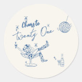 21. Blaues Handgezogenes Küstenkind Mädchen Geburt Runder Aufkleber (Vorderseite)