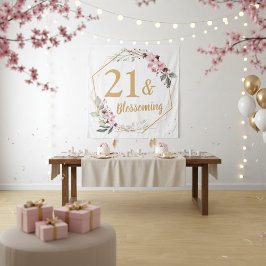 21 & Blossoming Cherry Blossom 21st Birthday Sign Wandteppich