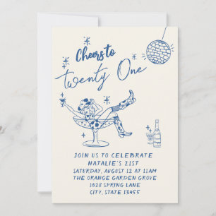 21. Blue Gezeichnet Cowgirl Coastal Foto Spaß Gebu Einladung