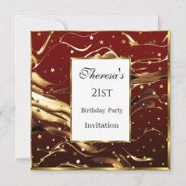 21. Burgundy Gold Stars Geburtstagsparty Einladung