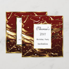 21. Burgundy Gold Stars Geburtstagsparty Einladung