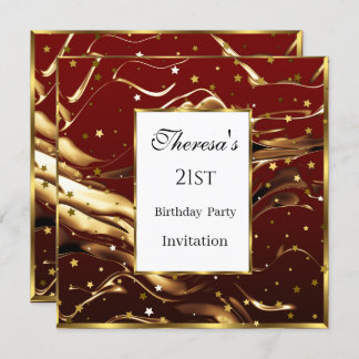 21. Burgundy Gold Stars Geburtstagsparty Einladung