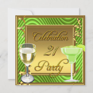 21. Celebration Gold Lime Green Geburtstagsparty Einladung