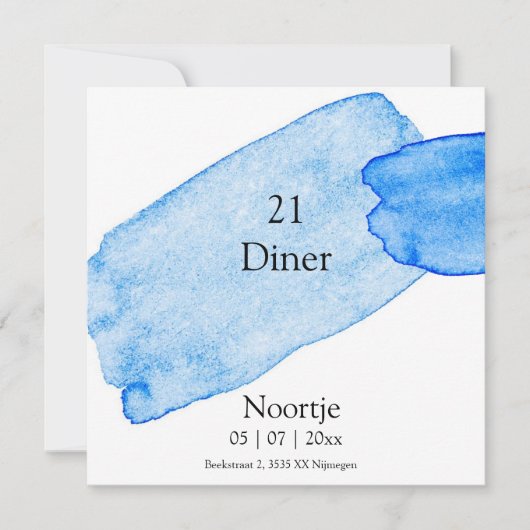 21 Diner uitnodiging moderne verfstrepen blauw (Vorderseite)