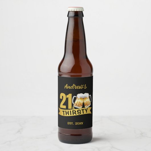 21 & DURSTIG-21. GEBURTSTAG BIERFLASCHENETIKETT (Vorderseite)