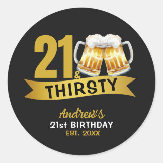 21 & DURSTIG - EINLADUNG ZUM 21. GEBURTSTAG RUNDER AUFKLEBER