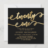 21 elegante Gold Script Black 21. Geburtstag Einladung (Vorderseite)
