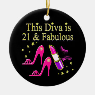 21 & FABULOUS PINK SHOE AND LIPSTICK DIVA DESIGN KERAMIKORNAMENT