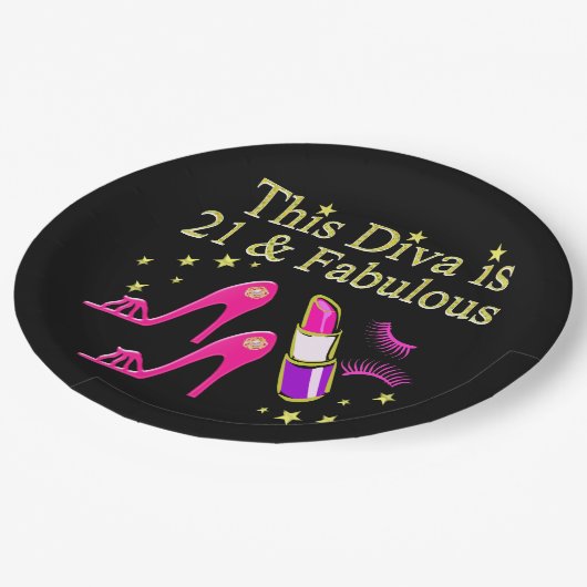 21 & FABULOUS PINK SHOE AND LIPSTICK DIVA DESIGN PAPPTELLER (Schrägansicht)
