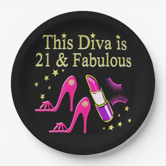 21 & FABULOUS PINK SHOE AND LIPSTICK DIVA DESIGN PAPPTELLER (Vorderseite)
