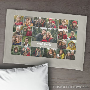 21 Foto Collage Grid mit 2 Textfeldern Kissenbezug