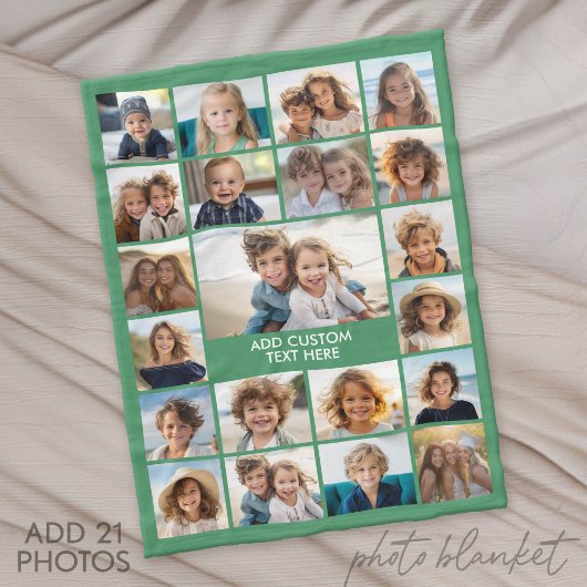 21-Foto-Collage - Grün und Text Fleecedecke