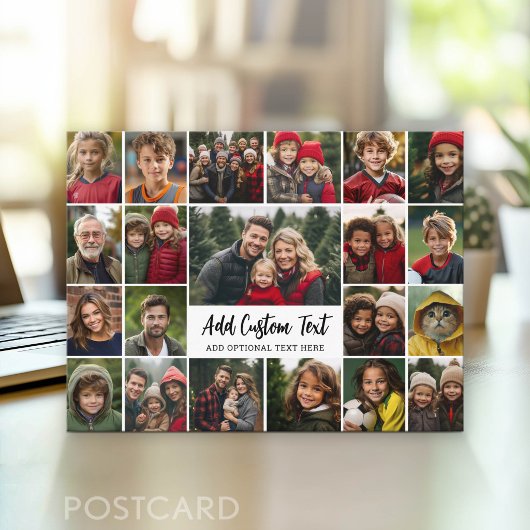 21-Foto-Collage-Raster mit 2 Textfeldern - Postkarte