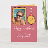 21. Fügen Sie Name Foto jedes Alter rosa Geburtsta Karte (Vorderseite)