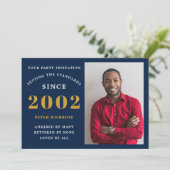 21. Geburtstag 2002 Name Foto Blue Gold Einladung (Stehend Vorderseite)