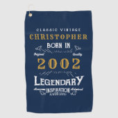 21. Geburtstag 2002 Name hinzufügen Retro-Legende Golfhandtuch (Vorderseite)