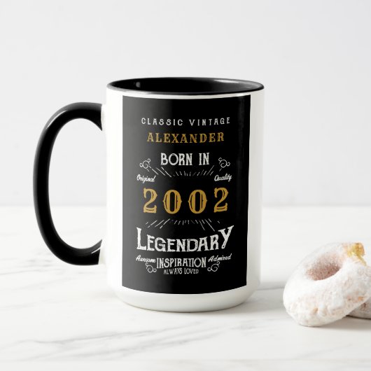 21. Geburtstag 2002 Vintag gestalten Tasse (Mit Donut)