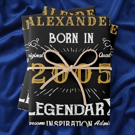 21. Geburtstag 2005 Legend Vintage Schwarz Geschenkpapier Set