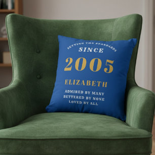 21. Geburtstag 2005 Name Blau Gold Personalisiert Kissen