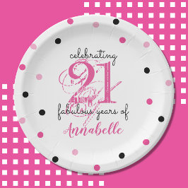 21. Geburtstag 21 fabelhafte Jahre Name polka Punk Pappteller