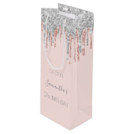 21. Geburtstag 21 Rose Gold Glitzer Silberfunkel Geschenktüte Für Weinflaschen