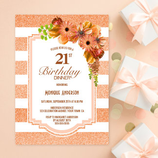 21. Geburtstag Abendessen Orange Streifen Party Einladung