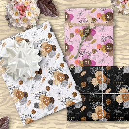 21. Geburtstag Animal Print Balloons Geschenkpapier Set