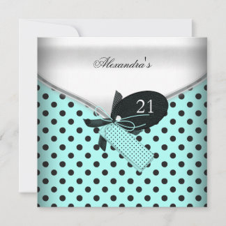 21. Geburtstag Aquamarine Schwarz-weiße Polka Dot  Einladung