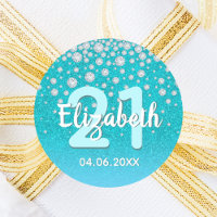 21. Geburtstag aquamariner blauer Glitzer Name Dia