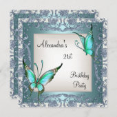 21. Geburtstag Aquamariner Blumenschmetterling Sil Einladung (Vorne/Hinten)