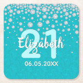 21. Geburtstag aquamariner grüner Glitzer Diamante Rechteckiger Pappuntersetzer (Vorderseite)