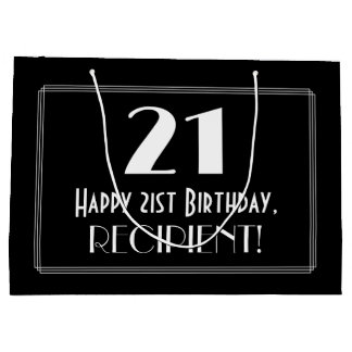 21. Geburtstag: Art Deco Inspiriert Stil "21", Nam Große Geschenktüte