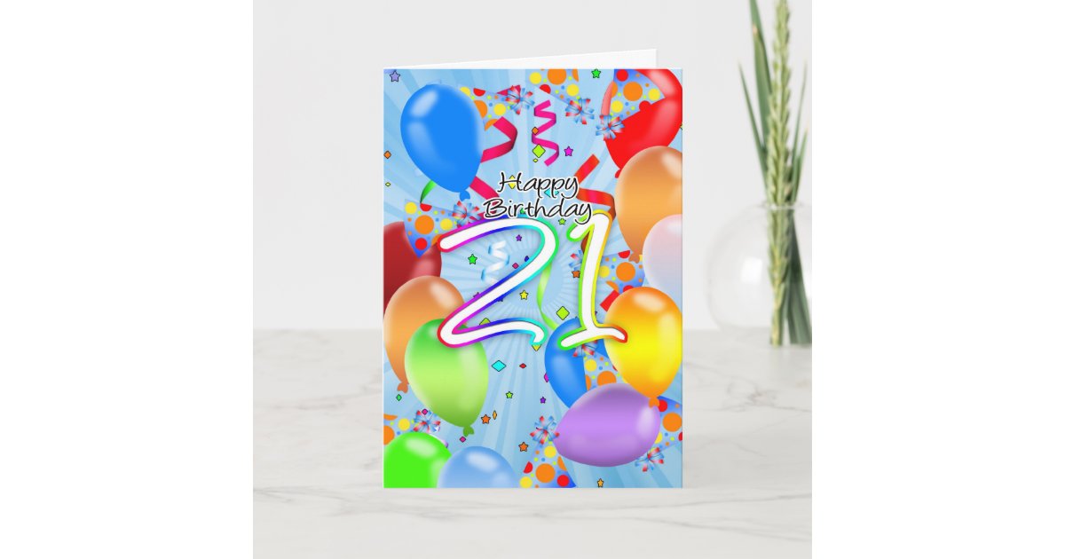 21. Geburtstag BallonGeburtstagsKarte Karte Zazzle.de