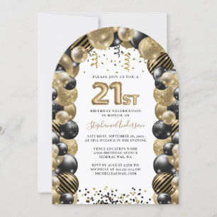 21. Geburtstag Ballon Gold Black Sparkle Einladung