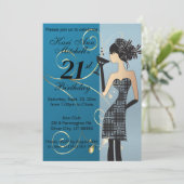 21. Geburtstag Bash Party - Blau Einladung (Stehend Vorderseite)