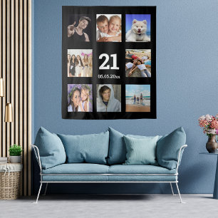 21. Geburtstag benutzerdefinierte Foto Collage sch Wandteppich