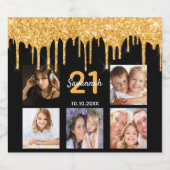 21. Geburtstag benutzerdefiniertes Foto Glitzer Sc Schaumweinetikett (Einzelnes Label)