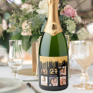 21. Geburtstag benutzerdefiniertes Foto Glitzer Sc Schaumweinetikett