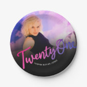 21. Geburtstag benutzerdefiniertes Foto lila rosa Pappteller (Vorderseite)