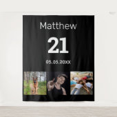 21. Geburtstag benutzerdefiniertes Foto Monogramm Wandteppich (Vorderseite)