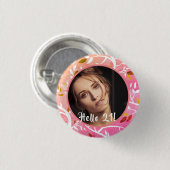 21. Geburtstag benutzerdefiniertes Foto rosa botan Button (Vorne & Hinten)