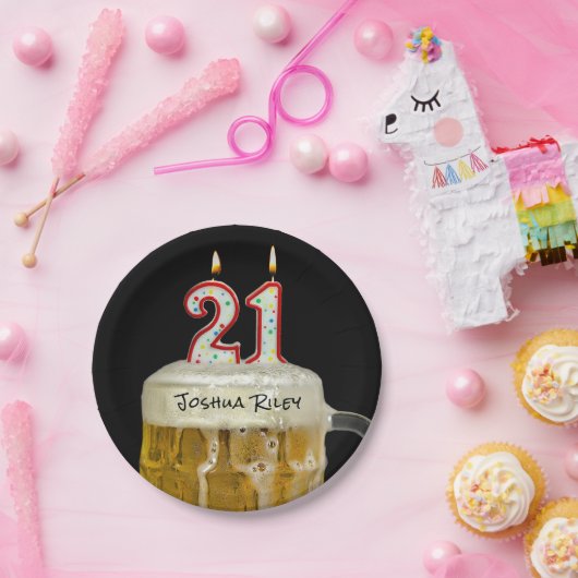 21. Geburtstag Bier mit Kerze Pappteller (Party)