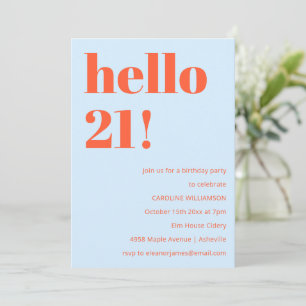 21. Geburtstag Blau Orange Bold Modern Hell Einladung