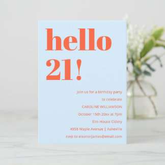 21. Geburtstag Blau Orange Bold Modern Hell Einladung