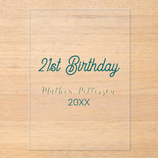 21. Geburtstag blau orange stilvoll boho retro nam Acryleinladungen